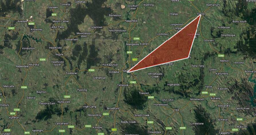 NORTH-EAST VICTORIA: The project is set to be located in the red triangle between Seymour, Euroa and Ruffy.