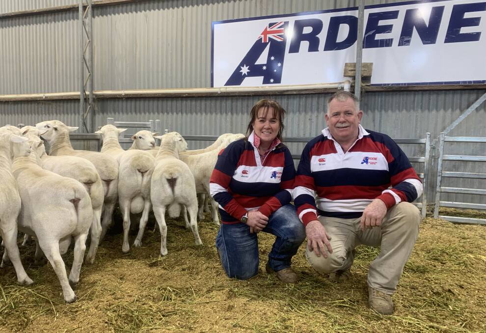 HIGH PRICES: Jannie and Bruce Hodgson, Ardene Australian Whites, Mount Torrens, SA, bought a ram for $53,000 last year.