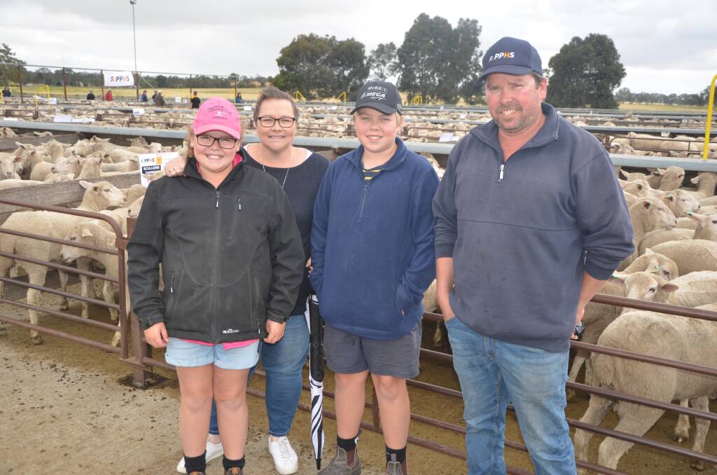 FAMILY DAY: Haylee, Charmaine, Kaleb and Michael Moulton, Bardana, Maaoupe, SA, received $418 for the tops of their first-cross ewes at Naracoorte, SA.