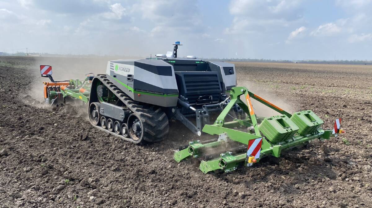 The tracked AgXeed AgBot fitted with Amazone implements. 