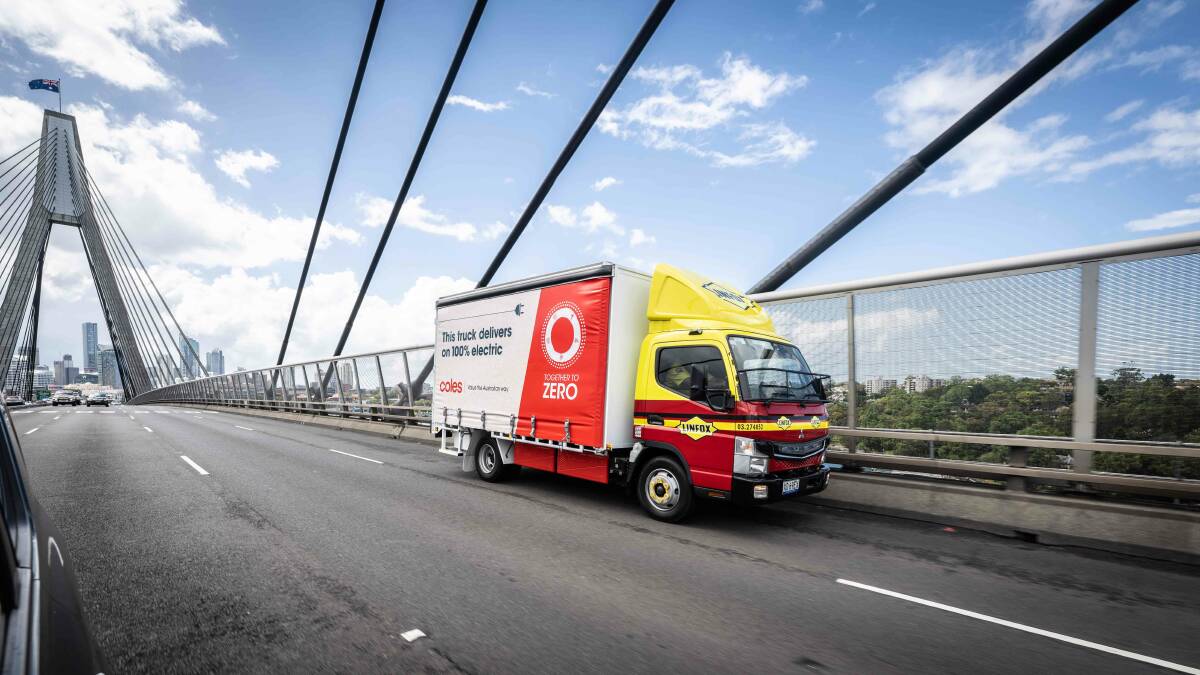 RENEWABLE ENERGY:: Linfox Logistics will use an electric truck to transport groceries for Coles.