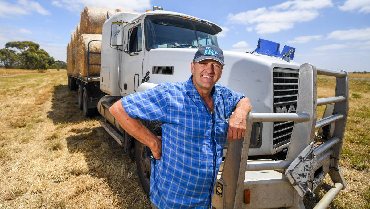 Mortlake farmer Greg Stephens is donating truckloads of hay to fire and drought-stricken communities. Photo by Morgan Hancock.