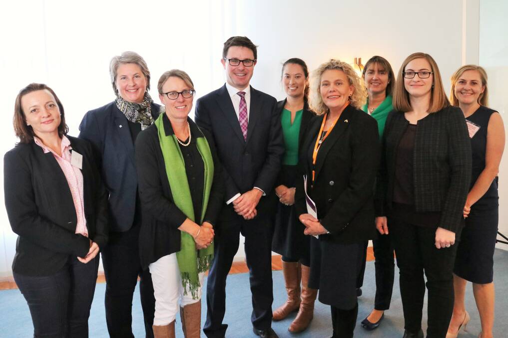 The inaugural intake of NFF's Diversity in Agricultural Leadership program: Skye Douglass, Mary Retallack, Sally Martin, Ag Minister David Littleproud, Amy Cosby, NFF presidenty Fiona Simson, Brigid Price, Deanna Lush and Lucinda Hawkins (absent Penny Schulz).