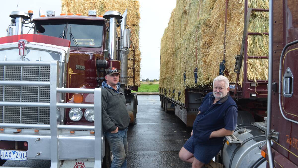 Transport: KDJ Cartage owner, Wade Scriven, Maffra, and Keith Cox, Maffra, at Horsham with loads of oaten hay bound for Maffra and East Gippsland.