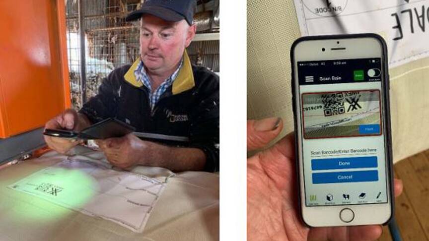 TRACKING TRIAL: A trial of individual wool bale identification uses a QR code that enables reading by a smartphone using the AWEX WoolClip App. Photo supplied.