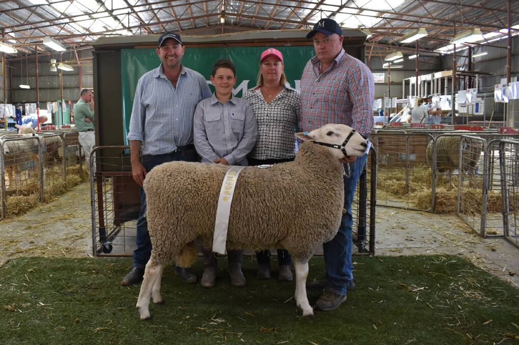 Repeat buyer: Martin Harvey, Paxton stud, Bordertown, SA, paid $9000 for this ram from Lochie, Emily and Scott Davidson, Morton stud, Lucindale, SA.