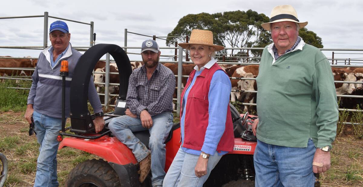 Team Alva Downs: Senior stockman Peter Sypott, stock and operations manager Jason Harris, and Carol and Cam Emerson, Alva Downs, Tahara South, operate a tightly run cattle operation breeding steers for private clients.