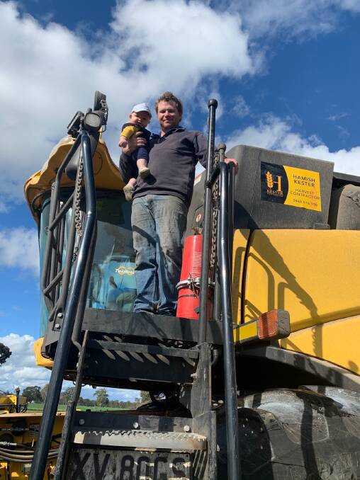 FAMILY: Hamish Kester with son Fergus, along with fiance Maddi Redding, operates a contract harvesting business that is being frustrated by a lack of understanding by policy makers around essential service recognition.