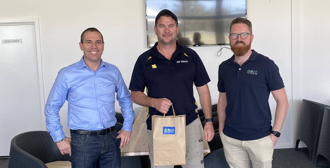 PARTNERSHIPS: Blue Lake Milling chief financial officer Kevin Boyle, Driscoll Ag's Troy Driscoll, and Blue Lake Milling grain procurement manager Benn Oliver at a recent grower meeting.
