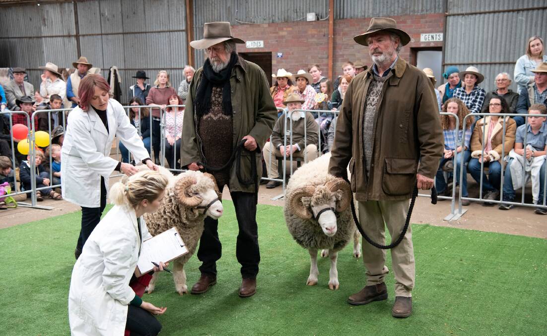 FOR SHOW: A judging scene from soon-to-be-released movie, Rams, with Michael Caton and Sam Neill as brothers showing their prized rams.