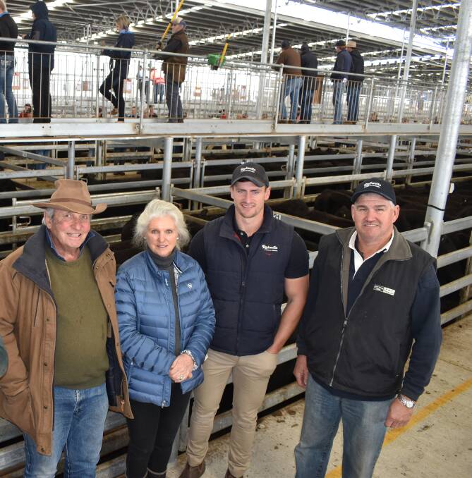 HAPPY: Vendors Chas and Cas Kimpton, Toora West, Glenthompson, buyer's agent, Ash Driscoll, Rodwells, Stawell, and buyer Brett Stewart, Wimmera Downs, Navarre.