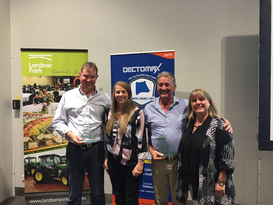 RUNNERS-UP: Simon Balfour, Thorpdale farm manager, Clarissa Toohey, Glenfalloch Station, Licola, farm manager, with Dockers Plains Pastoral general manager Dane and Ingrid Martin.