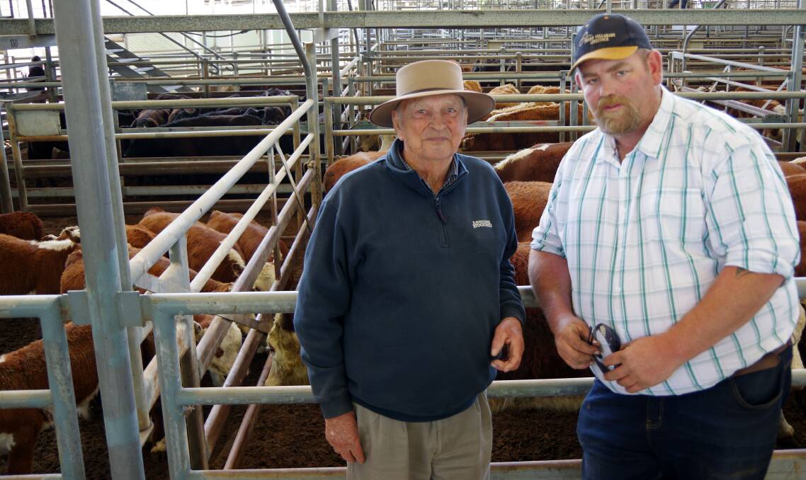 Jack Pedersent, Airlie, sold stud Hereford cows and calves at Bairnsdale on Friday; Mick Sweeney, Dargo, bought them, $2220. 