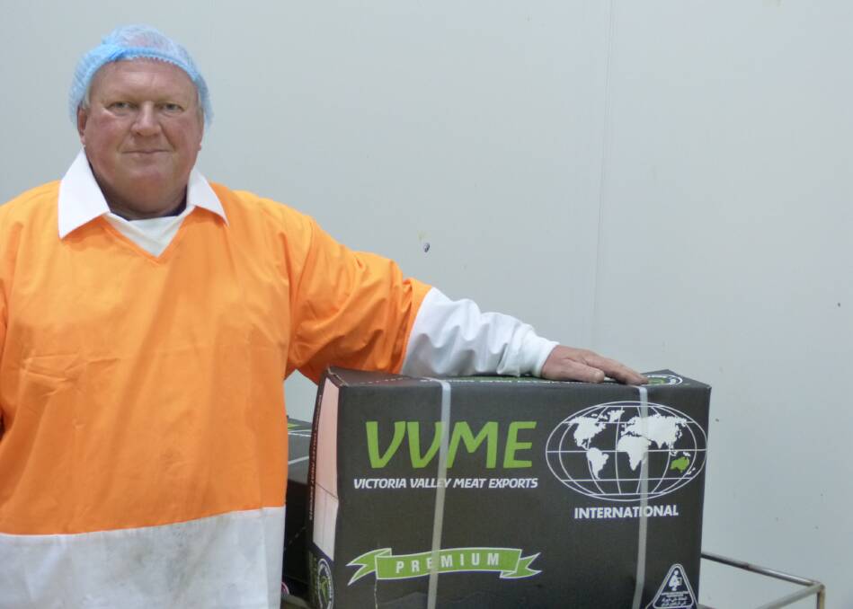 Owner/Director, Peter Povolinka, proudly displays the first box of meat to leave the boning room of Victoria Valley Meat Export.