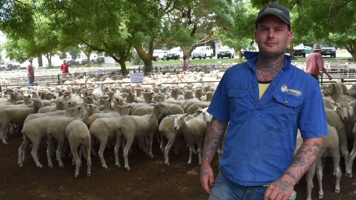 Hamish Strawthorn, Kyneton, with a pen of 107, 2022-drop ewes that made $148 at Kyneton. Picture by Alastair Dowie