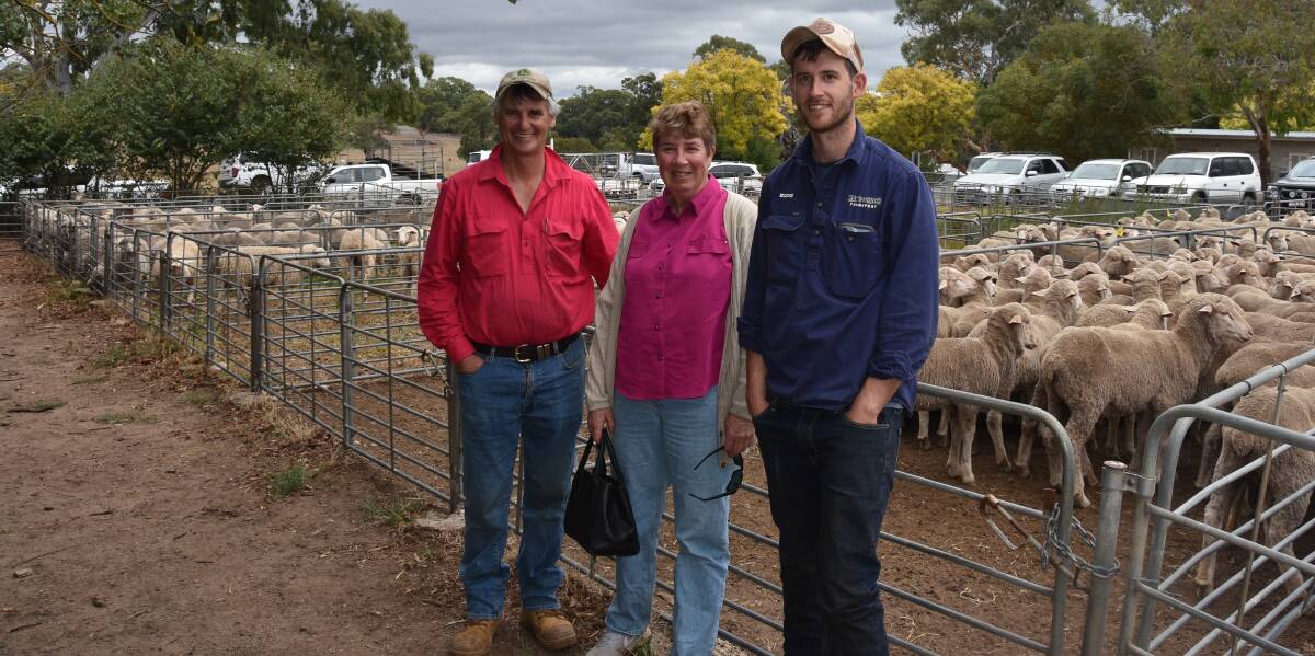 Craig and Edward Mattschoss, Mount Pleasant, SA, with Jean Solquhoun, Birdwood, SA (centre), at Mount Pleasant. Picture by Liam Wormald 