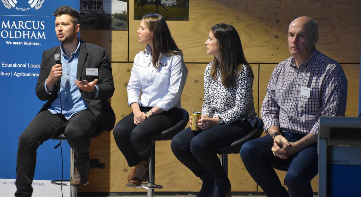 The New Breed panel included Cultivate Farms co-founder Sam Marwood, Sheep Producers Australia leadership manager Melissa Neal, PricewaterhouseCoopers senior consultant Ginny Blair and NAB head of agribusiness Neil Findlay.