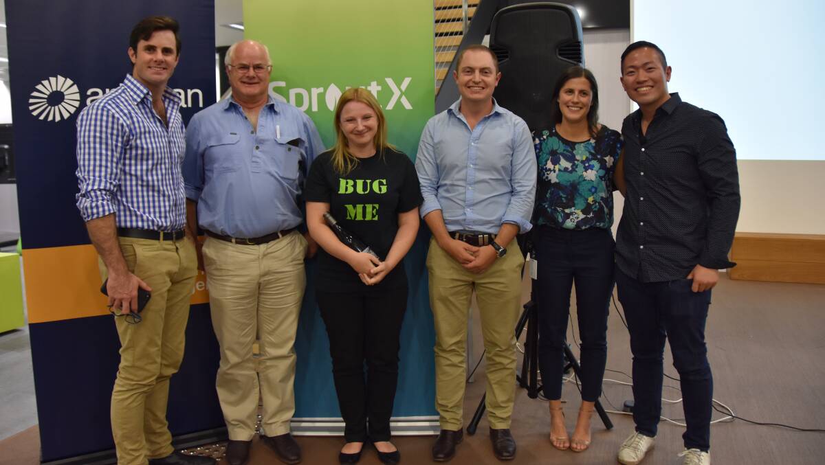 SproutX general manager Sam Trethewey, pitch night judge and lifetime farmer Robert Trethewey, Edible Bug Shop founder Skye Blackburn, judges Tim Higgins, Ruralco, and Michelle Kleynhans, The Actuator, and accelerator director Andrew Lai.