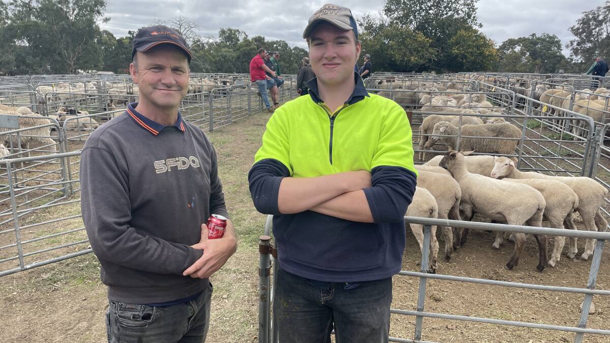 Brett and Harrison Marrell, Murray Bridge, SA, sold crossbred lambs at a recent Mount Pleasant, SA, market. 
