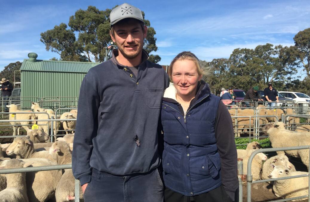 SELL OFF: Brad Gabell and Brie Harvey, both from Jervois, SA, sold lambs at Mount Pleasant, SA, earlier this month.