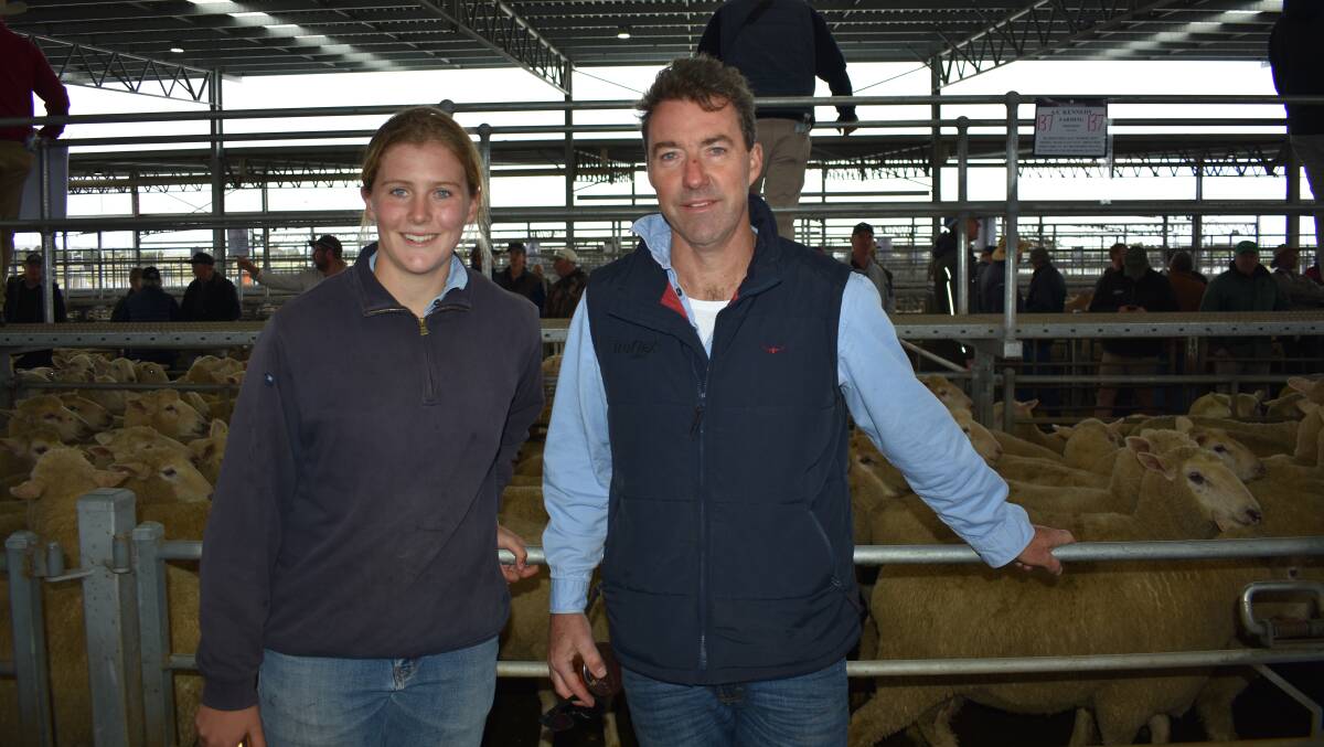 HAPPY SELLERS: Rod and Sara Kennedy, Kennedy Farming, Skipton, sold this pen of ewes for $404 at Ballarat last week.