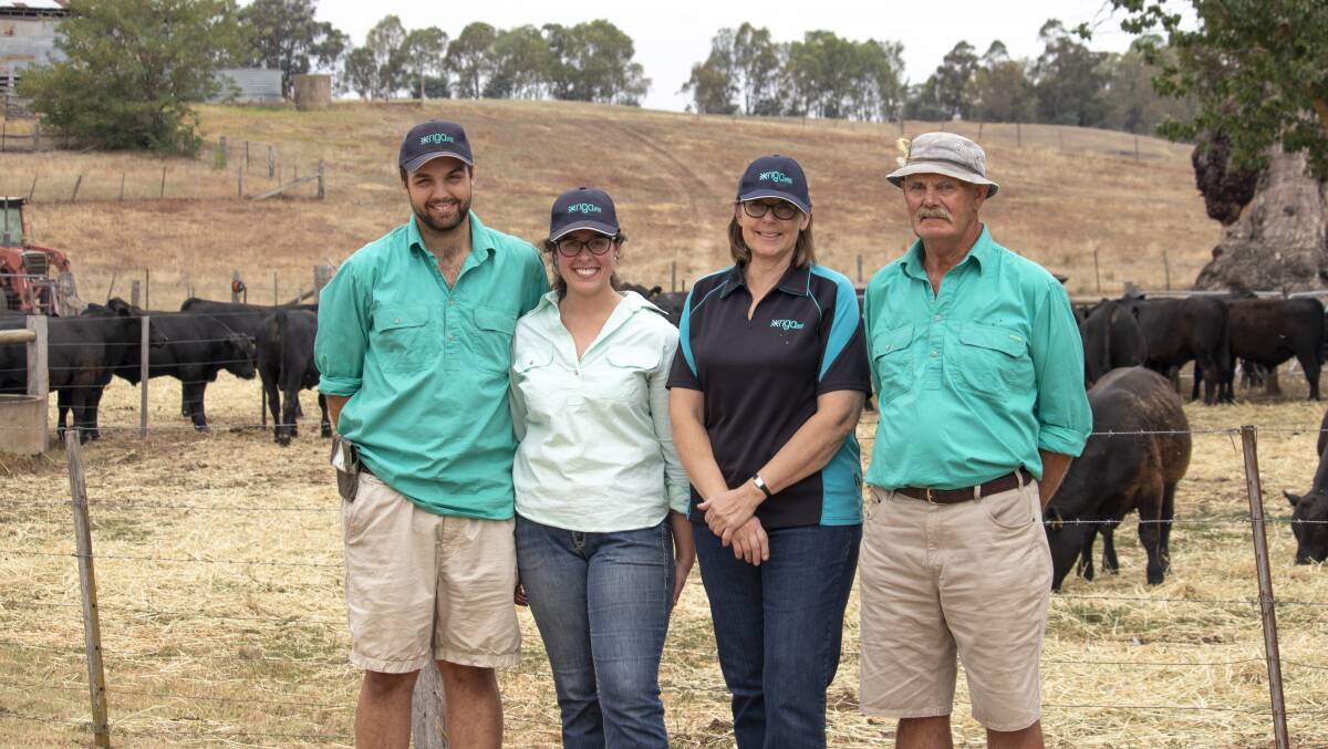 MISSING OUT: Riga Angus stud principals Tim Finger, Nina Burnett, and Vera and Ian Finger. Vera Finger said it is disappointing the Mansfield region is not eligible for the On-Farm Drought Infrastructure Support Grants scheme.