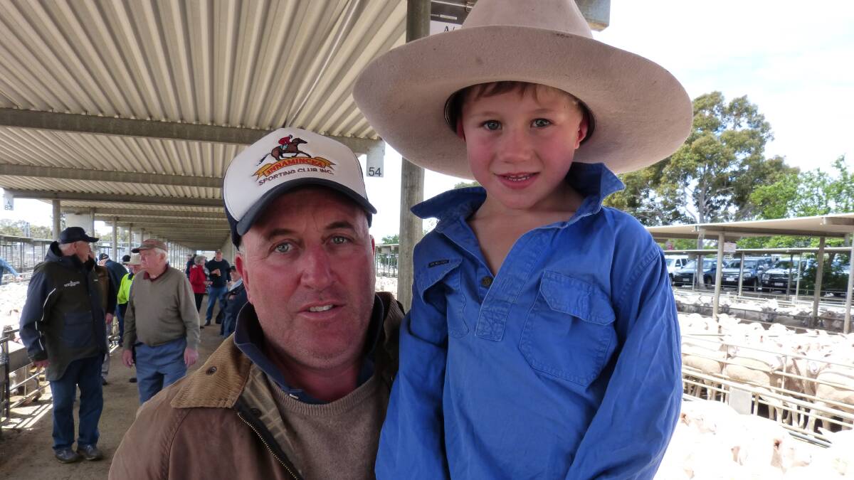 DAY OUT: Rod Marshall, with Rupert, 5, Bendigo, spent the day at the Bendigo sheep sale last Friday. Photo by Bryce Eishold.