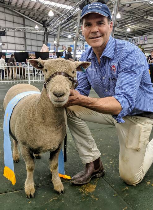 Andrew Sellars-Jones with his supreme Southdown exhibit from Chandpara stud, Tylden.
