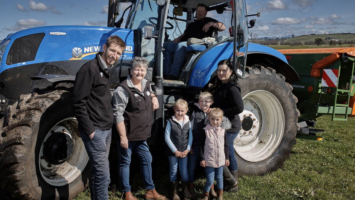 LANDOWNERS: Troy Franks and Deb Morice, Fonterra, Hailey, Chloe and Amelia Cocker, Brooke Cocker and Damien Cocker (in the tractor). Photo by Dave Groves.
