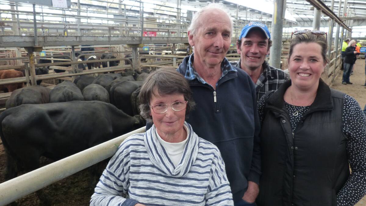 FAMILY AFFAIR: Jenny, Rod, Brad and Alana McIntosh, Loch, sold a pen of steers, 339kg, for 233c/kg, at Leongatha.