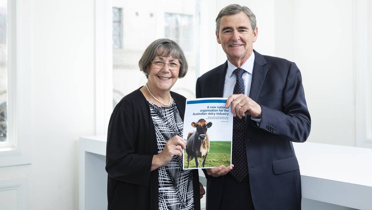 REPORT RELEASED: Joint Transition Team chair Shirley Harlock and Australian Dairy Plan chair John Brumby.