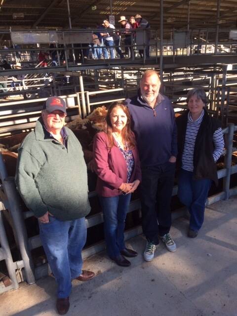 CHILLED: Peter Cunningham, Pamela and Brian Cornwall, and Meryl Reed. The Cornwalls of Nilma North purchased Melrose Hereford steers sold by Ms Reed and Mr Cunningham of Cann River.