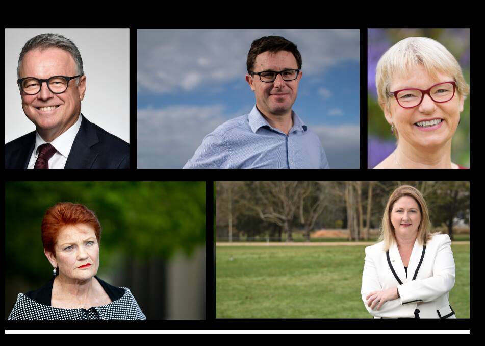 ASK YOUR QUESTION: Clockwise from top left, Joel Fitzgibbon, David Littleproud, Janet Rice, Rebekha Sharkie and Pauline Hanson are all keen to answer reader questions regarding milk prices.