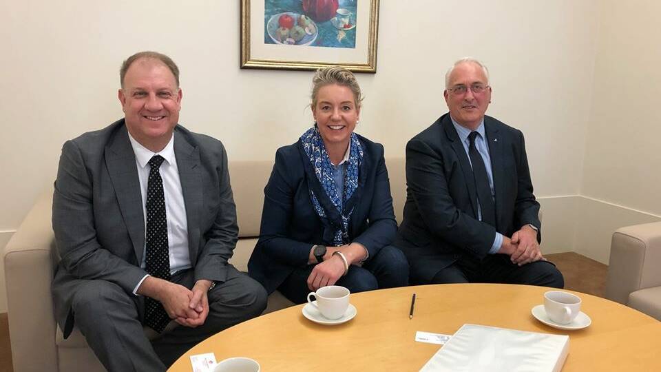 BLOCKCHAIN MYSTERY: Australian Dairy Farmers (ADF) chief executive David Inall, agriculture minister Bridget McKenzie and ADF president Terry Richardson.