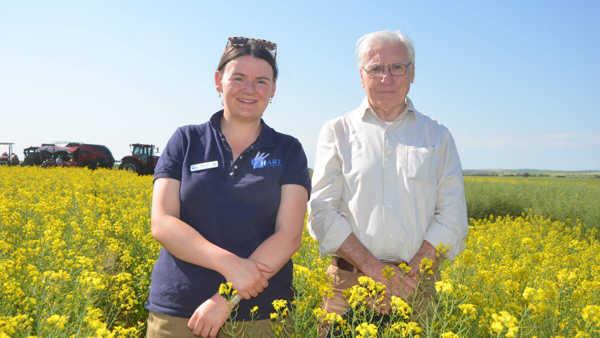 The University of Adelaide's Glenn McDonald and Hart intern Kady Morgan undertook time of sowing canola trials. Picture by Vanessa Binks. 