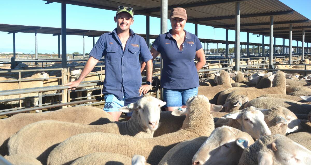 Son and mother Riley and Heather Curnow, Lower Light, SA, sold a run of crossbred lambs at Dublin, SA. Picture by Vanessa Binks 