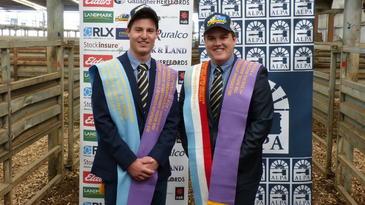 RECOGNISED: Thomas Davies, Rodwells & Co, Wangaratta, was the Young Victorian Auctioneer runner-up while Josh McDonald, Saffin Kerr Bowen Rodwells, Warrnambool, was crowned with the top honour in the 2019 competition.