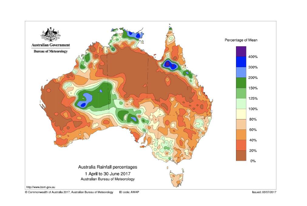 Figure 2: ‘Australian Rainfall Percentages 1st April to 30th June’
Source: Australian Bureau of Meteorology