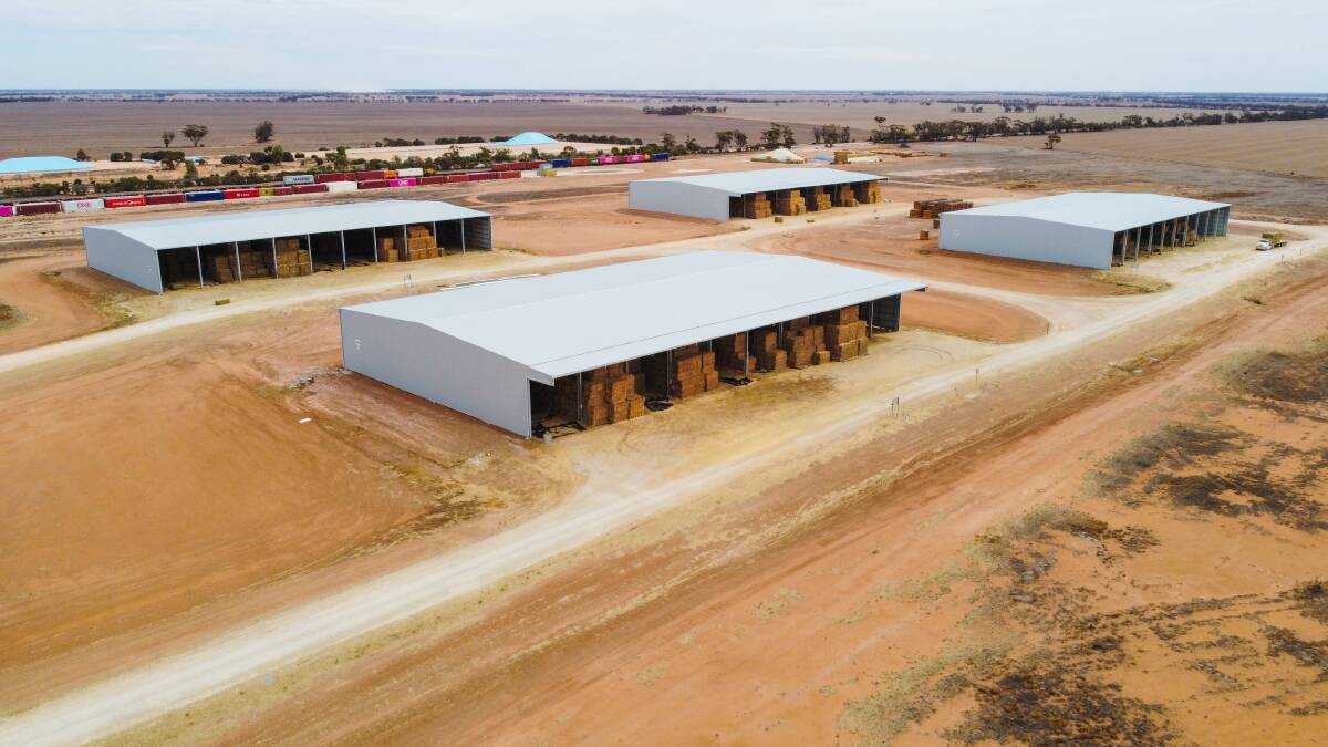 Custom-built Entegra sheds are the engine of the Mallee Hay export processing facility at Ultima near Swan Hill in Victoria. Picture: Supplied.