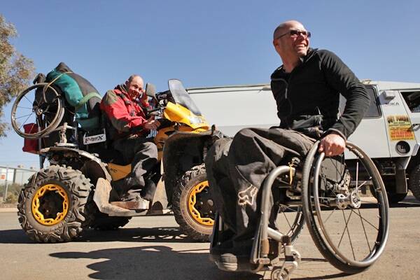 Quadriplegic Craig Parsons and paraplegic Anton Zappelli prepare for another leg of The Ride. 