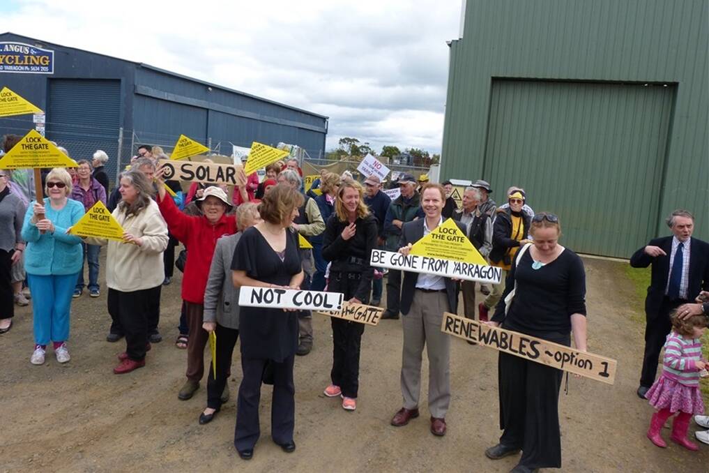 Yarragon residents protest against  a coal seam gas exploration drilling site last year.
