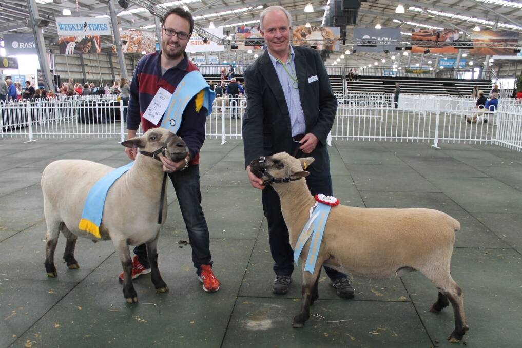 Most successful Dorset Downs exhibitors Michael and Colin Chapman, Woodhall, Wedderburn, with their champion ram and ewe.