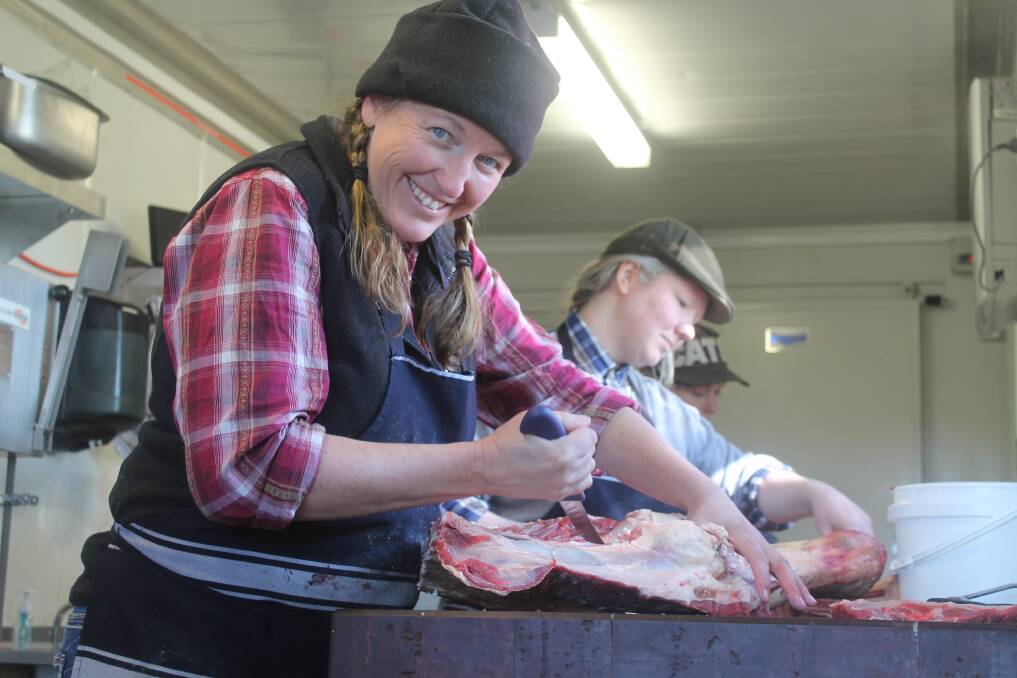 Tammi Jonas with butcher Jass Murphy, in the butchery at Eganstown.