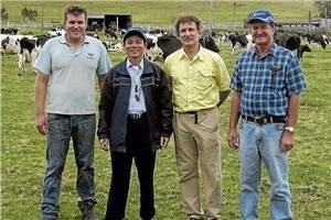 David and Errol Blanch (far left and right), Lone Pine Holstein stud, Gloucester, with Vietnamese buyer Mr Cuong, and his purchase company representative, Neil Schultz.