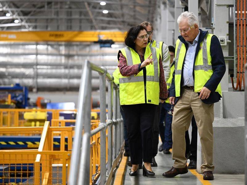 Energy Minister Lily D'Ambrosio toured the Wilson Transformers factory before the announcement. (James Ross/AAP PHOTOS)