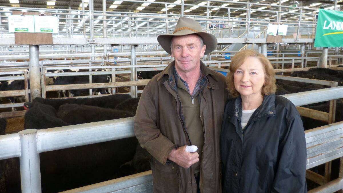 Dallas & Heather Campbell, Mardan, sold 34 Angus steers, 10-12 months, at Leongatha, Thursday, from $960-$1010, and they happy with their sale.