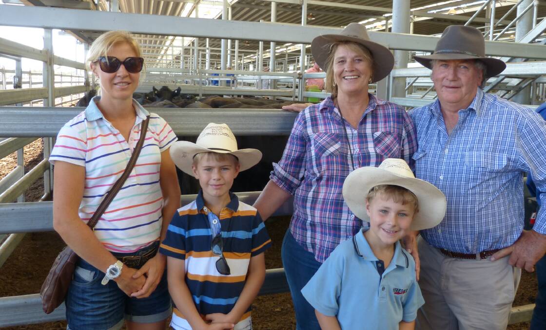 The Warner family, l-r, Tracey, Kodie, Joanne, Jacob, and Robin, at Wodonga, Thursday. Danetree Herefords, Wooragee, sold 31 steers to $1235, in a solid market.