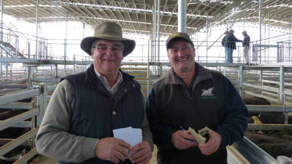 South Gippsland buyers, Mal Green and Gavin Furness, were happy with their purchases of yearling steers and heifers at Mortlake.