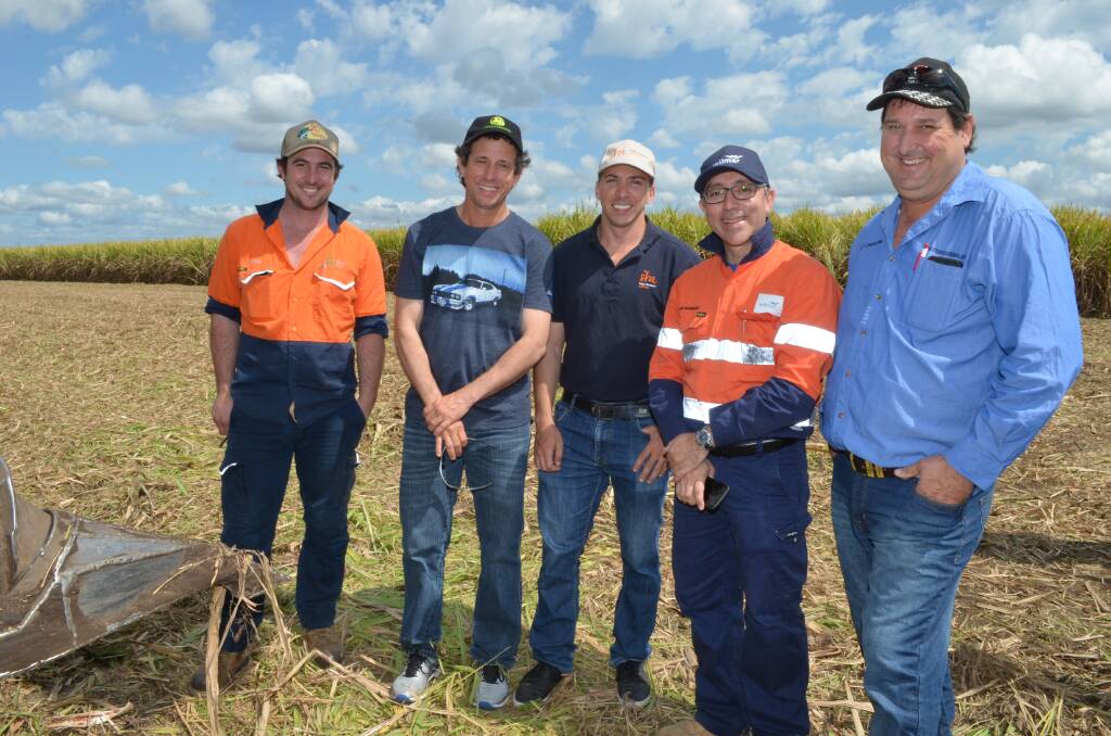 Rocky Point grower Josh Keith with Herbert grower Charles Girgenti, SRA Harvesting Best Practice Project Leader Phil Patane, Victoria Mill Production Superintendent Luis Rodriguez and Herbert grower Clay Romano.