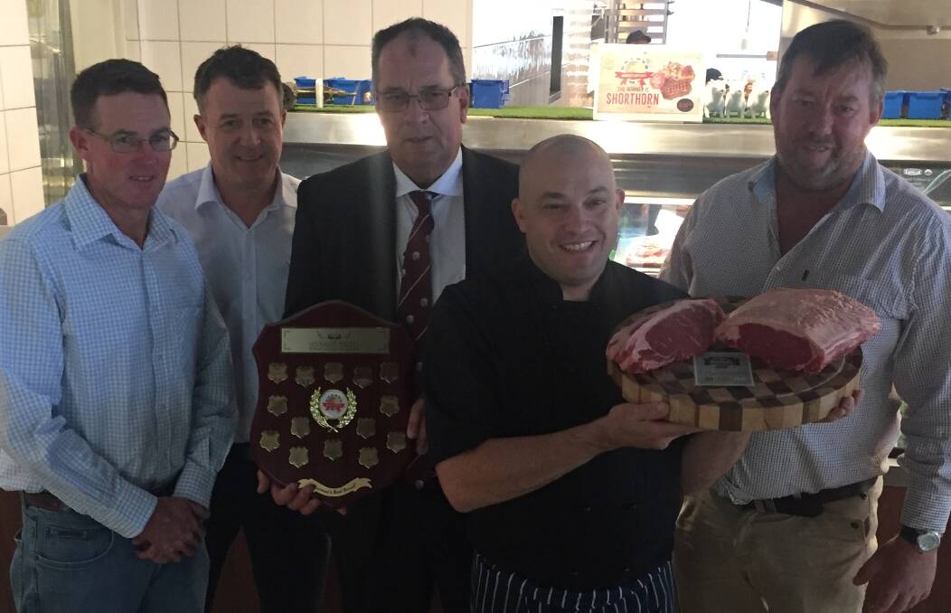 Godfrey Morgan, The Grove Shorthorns, Condamine, Norman Hotel manager Andrew Ford, Graham Winnell, Shorthorn Beef, Norman Hotel executive chef Frank Correnti, and David Spencer, Beef Shorthorn Society.